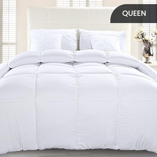 Utopia Bedding Comforter Duvet Insert, Quilted Comforter with Corner Tabs, Box Stitched Down Alternative Comforters Queen Size (White)
