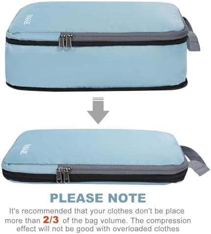 BAGAIL 4 Set/6 Set/8 Set Compression Packing Cubes Travel Accessories Expandable Packing Organizers (Cloth Pattern, 4-Dusty Blue)