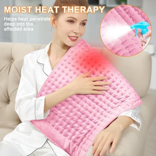 Heating Pad for Back,Neck,Abdomen,Moist Heated Pad for Shoulder,Knee,Hot Pad for Arms and Legs,Dry&Moist Heat & Auto Shut Off(Pink,33''×17'')