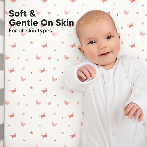KeaBabies 2-Pack Organic Crib Sheets for Boys, Girls - 52x28 Fitted Crib Mattress Sheet Neutral, Breathable Jersey Cotton Cover for Baby Bed, Toddler Mattress, Soft & Cute Prints (Butterflies)