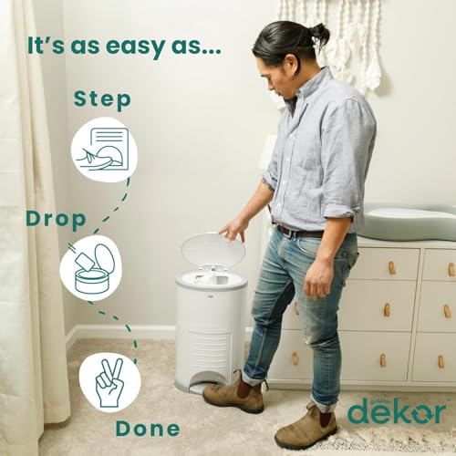 Diaper Dekor Classic Hands-Free Diaper Pail | Easiest to Use | Just Step – Drop – Done | Doesn’t Absorb Odors | Most Economical Refill System | 70% Recycled Materials | EKO White