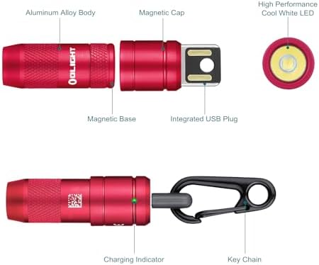 OLIGHT IMINI 2 EDC Rechargeable Keychain Flashlight, 50 Lumens Compact and Portable Mini LED Keyring Lights with Built-in Battery Ideal for Everyday Carry and Emergencies (Passionate Red)