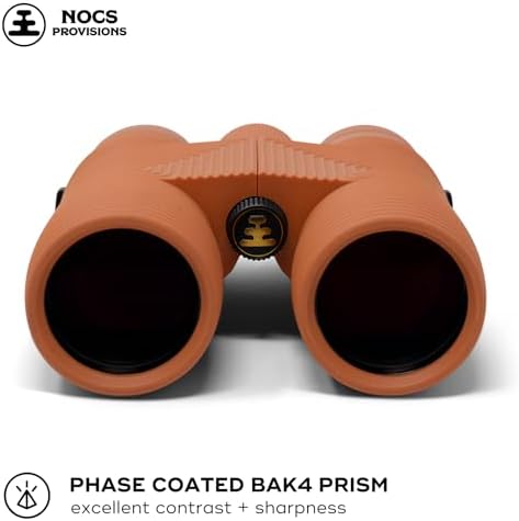 Nocs Provisions Pro Issue 10x42 Compact Fogproof Waterproof Binoculars for Adults & Kids, 10X Magnification, Wide View Multi-Coated Lenses for Bird Watching, Hunting & Stargazing - Carnelian Orange