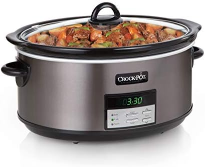 Crock-Pot Large 8-Quart Programmable Slow Cooker with Auto Warm Setting Black Stainless Steel