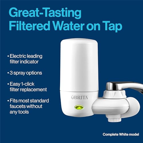 Brita Water Filter for Sink, Complete Faucet Mount Water Filtration System for Tap Water, Reduces 99% of Lead, White