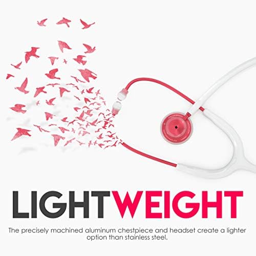 MDF Instruments, Acoustica Lightweight Stethoscope for Doctors, Nurses, Students, Home Health Use, Adult, Dual Head, White Tube, Red Chestpiece-Headset, MDF747XPR29