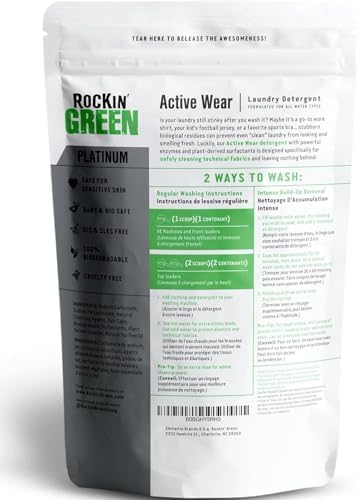 Rockin' Green Laundry Detergent, Plant based, All Natural Laundry Detergent Powder, Vegan and Biodegradable Odor Fighter, Safe for Sensitive Skin (Active Wear 90 Loads - Smashing Watermelons)