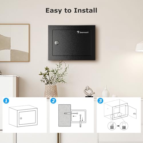 Bonsaii Safe Box with Key Lock, Steel Security Lock Box, 0.23 Cubic Feet, 9.06" W x 6.69" D x 6.69" H, Small Hidden Safe for Cash Jewelry