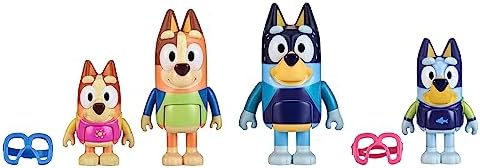 Bluey Figure 4-Pack, Family Beach Day 2.5-3 Inch, Bingo, Bandit and Chilli Character Figures with Accessories