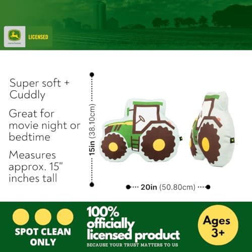 Franco Bedding Super Soft Plush Decorative Throw Cuddle Pillow, John Deere Trailer Tractor