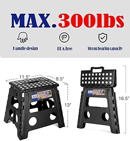 ACKO Folding Step Stool 13 inch Heavy Duty Plastic Foldable Step Stool for Kids and Adults, Small Collapsible Fold Up Stepping Stool 1 Pack