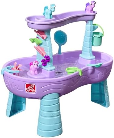 Step2 Rain Showers and Unicorns Water Table, Kids Water and Sand Activity Sensory Playset, Summer Outdoor Toys, 13 Piece Water Toy Accessories, for Toddlers 1.5+ Years Old, Blue & Purple