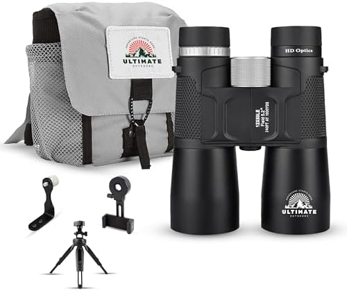 12x50 High Power Binoculars for Adults – HD Waterproof Binoculars with BaK-4 Prism, Phone Adapter & Tripod Mount – Bird Watching, Hunting, Stargazing, Travel, Cruise - Jet Black