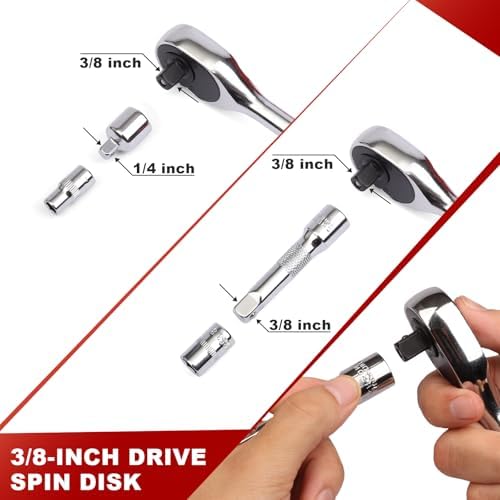 Egofine 34 Pieces 3/8 inch Drive Socket Ratchet Wrench Set, with Socket Set Metric/SAE and Extension Bar for Auto Repairing and Household, with Storage Case