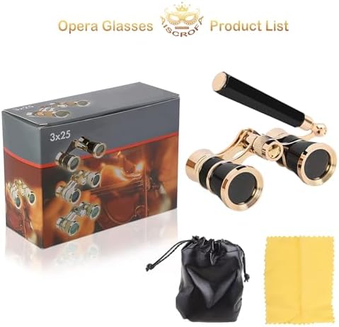 Opera Glasses,3X25 Theater Binoculars with Foldable and Extendable Handle,Mini Binocular Compact Lightweight,Portable Theater Glasses for Adults Kids Women in Musical Concert