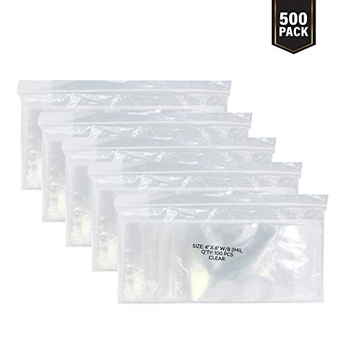 Clear Plastic RECLOSABLE Zip Bags - GPI Pack of 500 4" x 6" 2 mil Thick Strong & Durable Poly Baggies with Resealable Zipper Top Lock & Write-on White Block, for Storage, Packaging & Shipping