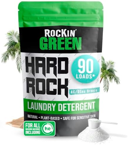 Rockin' Green Hard Rock Powder Laundry Detergent (90 Loads) - Natural Powdered Laundry Detergent, Sensitive Skin Laundry Powder (AC/DSea Breeze)