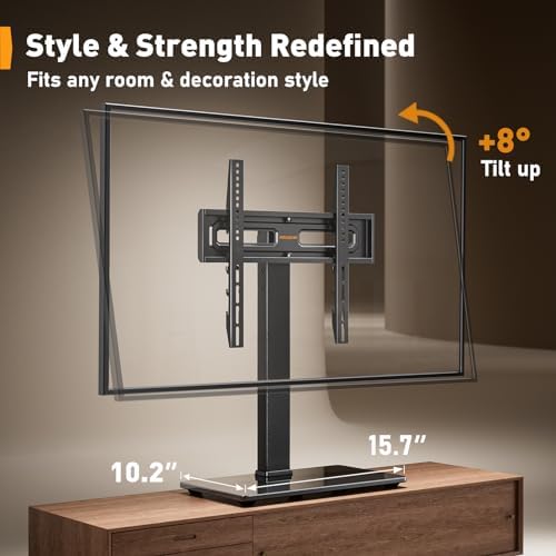 Perlegear Universal Swivel TV Stand Base for 32–70 inch TVs, Height Adjustable Table Top TV Stand Mount with Tilt, Tempered Glass Base, Holds up to 88 lbs, Max VESA 400x400mm, PGTVS26