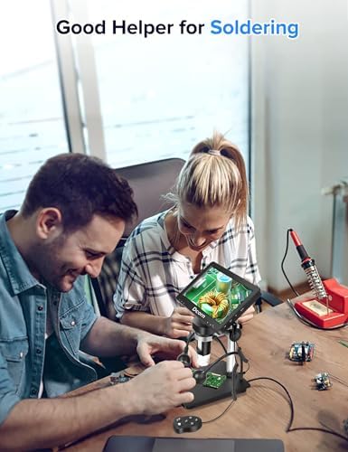 7'' Digital Microscope 1200X, 12MP 1080P Photo/Video Microscope for Adults Soldering Coins,Metal Stand,Wired Remote,10 LED Fill Lights,PC View,Windows/Mac - Black