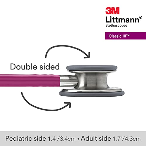 3M Littmann Classic III Monitoring Stethoscope, 5648, More Than 2X as Loud, Weighs Less, Stainless Steel Chestpiece, 27" Raspberry Tube