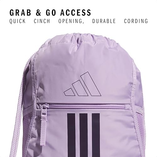 adidas Alliance Sackpack, Drawstring Backpack, Lightweight Small Gym Bag for Women and Men, Powder Plum Purple/Aurora Plum Purple, One Size