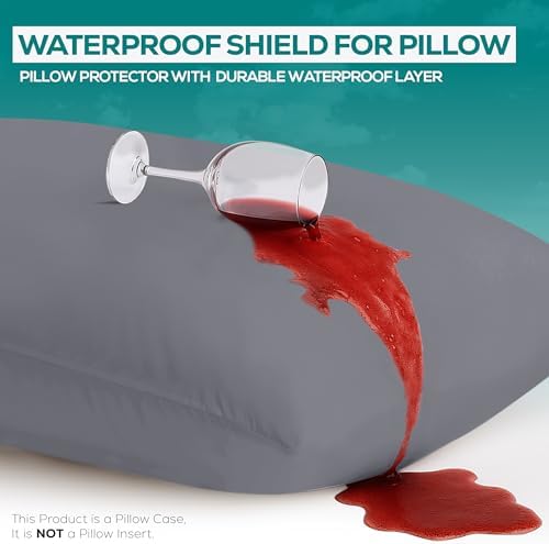 Utopia Bedding Waterproof Pillow Protectors Zippered King Size (2 Pack, Gray), Zippered Pillowcases, Bed Bug Proof Pillow Encasement Covers 20 x 38 Inches