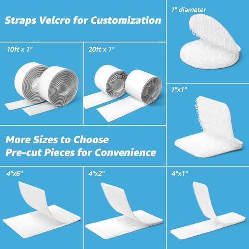 Art3d 20 Sets Hook and Loop Tape Sticky Back, 4"x6" Double-Sided Adhesive Strip,Heavy Duty, White
