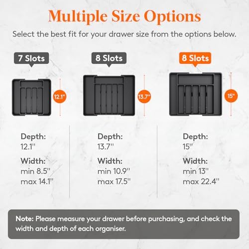 Lifewit Large Silverware Drawer Organizer, Expandable Utensil Tray for Kitchen, BPA Free Flatware and Cutlery Holder, Adjustable Plastic Storage for Spoons Forks Knives, Large, Black