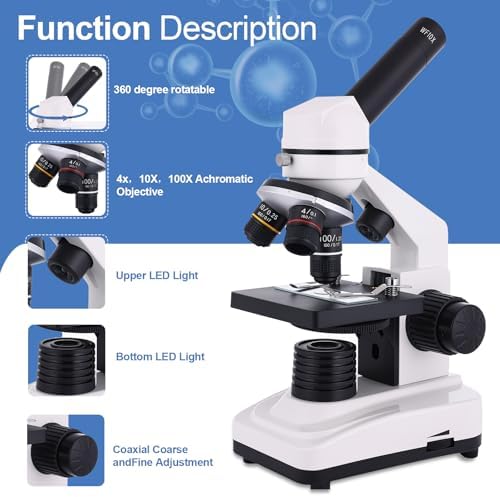 Microscope for Adults & Kids, 40X-2500X High-Power Compound Microscope for Students, School Lab & Home Schooling,Features Prepared Slides Set & Phone Adapter