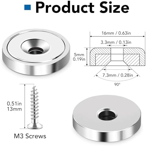 LOVIMAG 24Pcs Neodymium Cup Magnets, 20lbs Strong Rare Earth Magnets, Waterproof Pot Magnet with Countersunk and Screw Ideal for Tool Room,Science,Craft,Office - 0.63x0.19inch