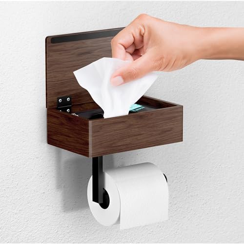 Day Moon™ Wood Toilet Paper Holder with Shelf, Wipe Holder for Bathroom, Flushable Wipes Dispenser, Toilet Paper and Wipes Holder - Toilet Paper Holder with Storage, Toilet Paper Holder Wall Mount