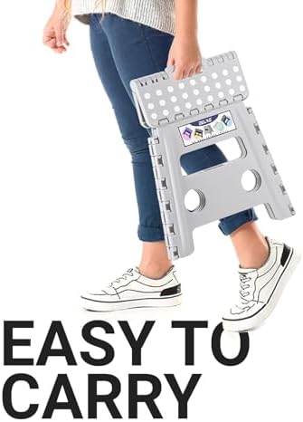 Delxo Folding Step Stool, 13 inch Non-Slip Foldable Stools Up to 300 LBS, Step Stool with Handle, Lightweight for Kitchen, Bathroom, Bedroom, Garden, Grey, 1PC