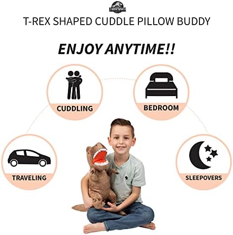 Jurassic World Dominion Rexy T-Rex Bedding Super Soft Plush Cuddle Pillow Buddy, One Size, By Franco Kids