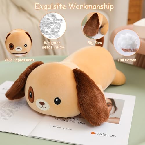SQEQE Weighted Dog Plush, Weighted Dog Stuffed Animal, Cute Larbrador Plushies Soft Pillow Toy Gift for Kids Adults Brown 23.6 Inch, 3.1 Lbs
