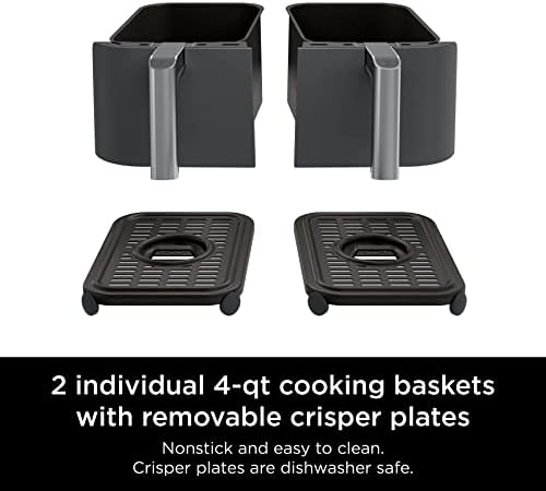 Ninja DZ201 Foodi 8 Quart 6-in-1 DualZone 2-Basket Air Fryer with 2 Independent Frying Baskets, Match Cook & Smart Finish to Roast, Broil, Dehydrate & More for Quick, Easy Meals, Grey