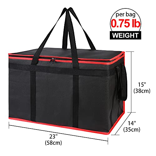 Bodaon 3-Pack Insulated Food Delivery Bag for Hot and Cold Meal, XXXL Cooler/Thermal Bags, Grocery Tote Insulation Bag for Catering, Large Pizza Warmer, Black with Red Edge
