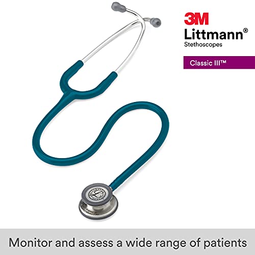 3M Littmann Classic III Monitoring Stethoscope, 5623, More Than 2X as Loud, Weighs Less, Stainless Steel Chestpiece, 27" Caribbean Blue Tube
