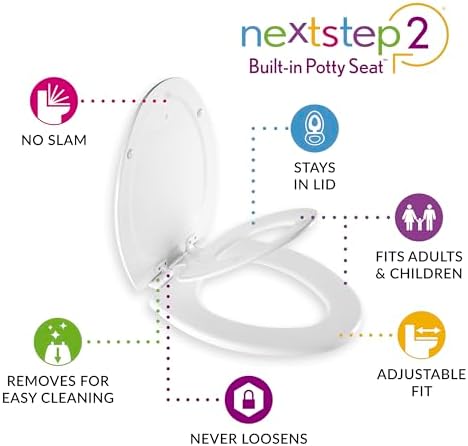 Mayfair NextStep2 Toilet Seat with Toddler Potty Training Seat Built-In, Slow Close, Easy Clean, Magnetic Removable Kids Seat, Made in USA, ELONGATED, White