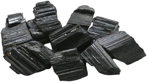 Amazing Gemstone Black Tourmaline Crystals Rough Stone in Bulk, 1lb Large Pieces Turmalina Negra Piedra Originales, Large Black Tourmaline Crystal Healing Stones for Protection
