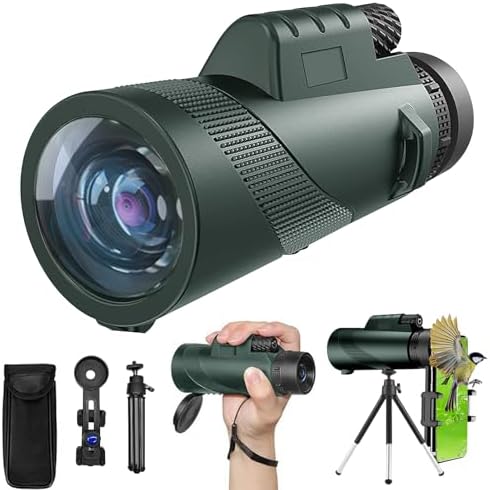 10X42 HD Monocular for Adults, Military Grade Compact Monocular Telescope with BAK-4 Prism & FMC Lens & Smartphone Holder & Tripod, Stargazing Hunting Bird Watching, Camping Hiking Travel Accessories