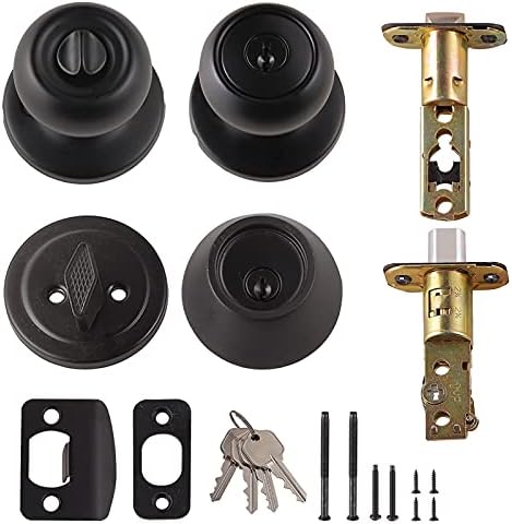 Amazon Basics Exterior Door Knob With Key Lock and Deadbolt, Coastal, Matte Black