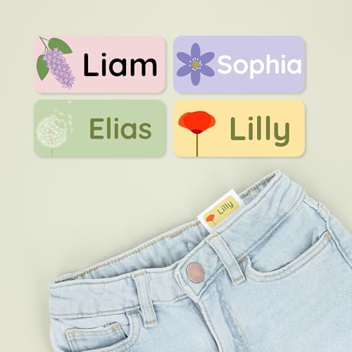 โ Personalized Name Labels for Kids (120) โ Waterproof & Durable Stickers for Clothing, School & Daycare Items - Flowers