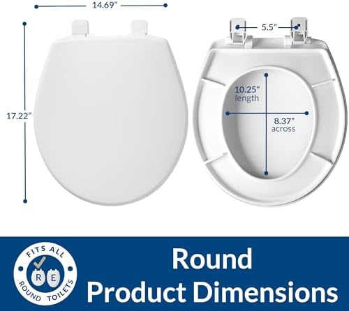 Mayfair Caswell Modern Slow Close Toilet Seat, Easy Clean Hinges and Durable Plastic Seat, Made in USA, Round, White