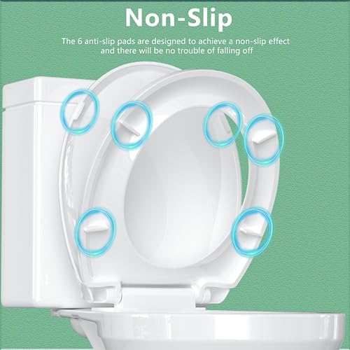Toilet Seat Round Soft Close16.5'', Toilet Lid Slow Close Quiet No Slam, Easy Installation & Release,Safe PP Material Easy Clean, Comfortable Ergonomic Design, 2 Years Support, White Plastic