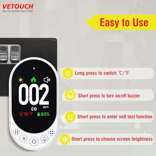 Carbon Monoxide Detector Plug in, Carbon Monoxide Detector Plug in Wall with Temp Humidity, Alarm Function with Clear LCD Display CO Detector for Home Kitchen RV Travel, 1 Pack