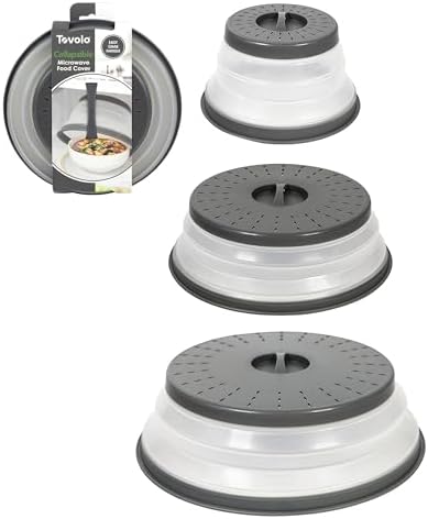 Tovolo Microwave Splatter Cover for Food, 3-Pack (Charcoal) - Collapsible & Vented Silicone Splatter Guard Lid - Microwave Plate & Dish Cover with Handle - BPA-Free Kitchen Gadget for Meal Prep