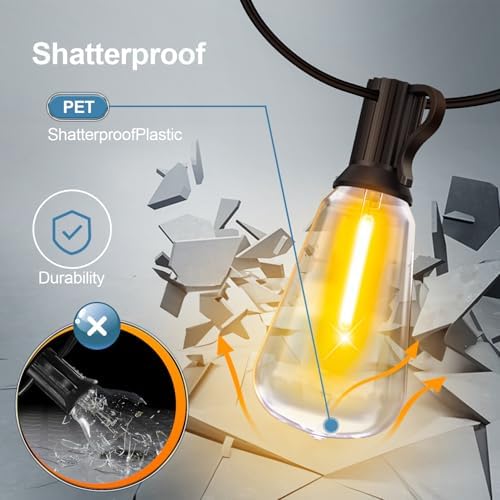 Outdoor String LED Patio Lights - 100Ft 30M Outside Waterproof Light with Remote Dimmable ST38 Shatterproof Bulb Connectable Hanging Outdoor Electric Lighting for Backyard Yard Gazebo Porch Party