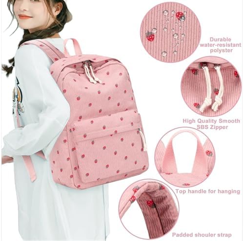 School Backpack for Teen Girls Bookbags Elementary High School Corduroy Laptop Bags Women Travel Daypacks
