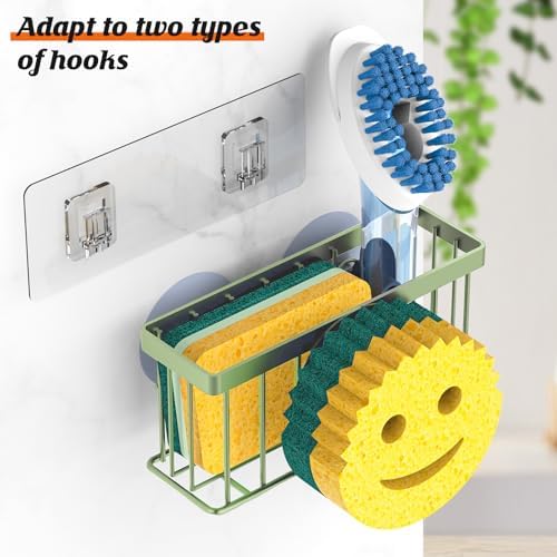 Sponge Holder Smiley Face,Sink Caddy,Sink Organizer with 2 Suction Cups/1 Adhesive Strips,Designed for Sponge,Soap,Dish Brush,Scrubber - Green