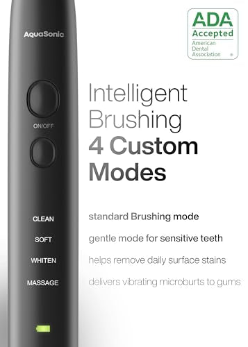 Aquasonic Black Series Ultra Whitening Toothbrush – ADA Accepted Electric Toothbrush- 8 Brush Heads & Travel Case – 40,000 VPM Electric Motor & Wireless Charging - 4 Modes w Smart Timer